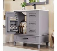 76 x 46 x 83,5 cm, mobile da bagno con lavandino, lavabo, completamente laccato, scaffale per porta, tre cassetti silenziosi, lavabo in ceramica integrato (grigio)