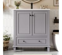 76 x 46 x 87 cm Armadietto da pavimento con lavabo, lavabo, gambe in legno massello, materiale MDF, resistente all'umidità e all'acqua, ampio spazio di archiviazione, lavabo in ceramica integrato