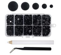 760 perline nere per bricolage, semicircolari, con 1 pinzetta in acciaio inox e 1 penna a punta, perline piatte per bricolage, gioielli, nail art (4/5/6/8/10 mm)