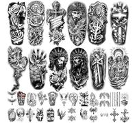 77 Fogli Croce Cristiana Tatuaggio Temporaneo per Donne e Uomini, 17 Mezzo Braccio Gesù Religioso Dio Tatuaggi Finti, 60 Angeli Cristo Nero Piccoli Adulti Bambini Adesivi per il Corpo Realistico