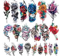 77 Fogli Tatuaggi Temporanei, 17 Fogli Mezzo Braccio Fiore Rosa Teschio Serpente Tatuaggi Finti per Adulti, 60 Fogli Piccoli Tatuaggi Temporanei Body Art Sticker Realistici per Donne Ragazze Bambini