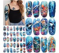 77 fogli tatuaggi temporanei tema oceano, 17 fogli tatuaggi a mezza manica con squalo, delfino, medusa, tartaruga, 60 fogli tatuaggi piccoli da spiaggia, realistici, lunga durata per bambini e adulti