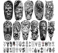 77 fogli tatuaggio temporaneo uomo vichinghi tatuaggi temporanei adulti, celtici nordici a mezza manica per donne e uomini simboli vichinghi tatoo temporanei tatoos aufkleben