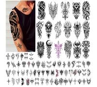 77 Tatuaggi Temporanei Cyborg Tribal Donne Uomini Unisex, 17 Teschi con Farfalle Mezzo braccio, 60 Tatuaggi Finti Sticker Vintage Nero Impermeabili e di Lunga Durata