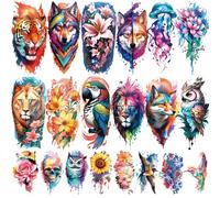 77 Tatuaggi Temporanei Fiori Leoni Tigri, 17 Grandi Disegni Mezzo Braccio Gatti-Gufi-Pappagalli, 60 Mini Lupi Piume Realistici Adulti Bambini