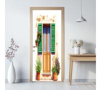 77 x 200 cm Adesivi Porte Bianco, Architettura Rurale Porte In Legno Fiori PVC Impermeabile Rimovibile, Sticker 3D Creativo Buccia e Incolla Adesivo di Porta per Decalcomania Salotto Arredamento