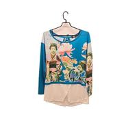 €79 Desigual taglia S top blusa donna maniche lunghe tunica blu geisha giappo...