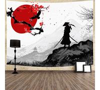 799 Arazzo Da Parete Samurai Giapponese Rosso Sole Paesaggio Naturale Montagna Grande Arazzo Da Parete Arte Muraria Decorazione Telo Mare, Per Vano Porta Tenda, Balcone, 150x200cm