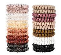 79STYLE Spiral Hair Ties 24pcs No Crease Clear Brown Coil Hair Ties Spiral Ponytail Holders Coils Scrunchies Plastic Phone Cord Hair Bands for Women Girls (Neutral Colors-Large Size)