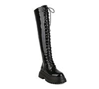 7CM Leather Boots Fashion Over The Knee Platform Stivali da Cavaliere Femminile,Nero,39 EU
