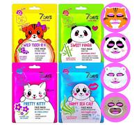 7DAYS Maschera Viso in Tessuto ANIMAL | Set Skincare per Viso Coreana con Aloe vera, Vitamana C, E, A, B, Niacinamide e Burro di Karité | Maschere Idratante e Antirughe | Regalo Ragazza o Donna, 4x28g