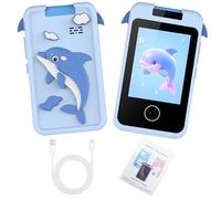 7JI Telefono Giocattolo per Bambini fotocamera,schermo tattile HD 1080P,ragazzi e ragazze regalo,Giocattoli educativi per cellulari dai 3 anni in su, scheda di memoria non inclusa,delfino blu