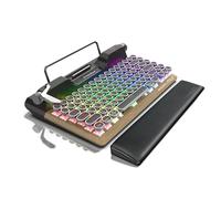 7KEYS Tastiera meccanica da gioco con macchina da scrivere retrò, tastiera per computer in stile vintage con tasti rotondi, Bluetooth 5.0 wireless e cablato/2,4 G, retroilluminazione RGB, compatibile