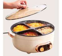 7L Four Grid Grid Multifunctional Stew Pot, vaso di swele multifunzionale con controllo temporaneo a doppio lato indipendente, antiaderente, per casa e feste (1pc)