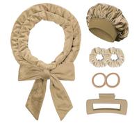 7Pcs Ferro Arricciacapelli Senza Calore, Bigodini per Styling Capelli, Heatless Hair Curler, Set di Bigodini per Capelli e Cuffia, Fascia Morbida Curler Arricciacapelli per Capelli Medi Lunghi-Beige