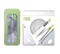 7Pcs Matematica Geometria Set Scuola Matematica con Strumento di Metallo Quadrato Eraser Goniometro Caso Scuola Geometria Set