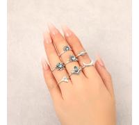 7pcs / Set Bohemia Sun Moon Lotus Crown Rings Set Knuckle Rings per Le Donne Creativo e utile Durable Design