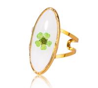 7PCS Stainless Steel Gold Eternal Flower Ring, Handmade Dried Flower Statement Ri ng, Dried Flo wer Ring for Women, 18k Gold Plated Adjustable Pressed Blossom Flowers Open Band Rings (FF)