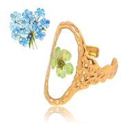 7PCS Stainless Steel Gold Eternal Flower Ring, Handmade Dried Flower Statement Ri ng, Dried Flo wer Ring for Women, 18k Gold Plated Adjustable Pressed Blossom Flowers Open Band Rings (CC)