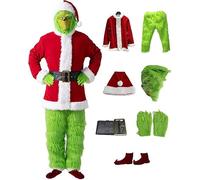 7Pezzi Costume Da Babbo Natale Set Di Costumi Da Babbo,Tra Cui Maschera Grinch Green Monster Suit Per Adulti,Festa Di Natale Costume Da Cosplay Festa Atema,Pernatale Cosplay 3XL