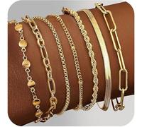 7Pz Catena Braccialetti per le Donne 14K Placcato Oro Stacking Braccialetti Twist Snake Chain Braccialetti Regolabili Link Charm Bracciale Oro Rosa Argento Braccialetti Set Oro Braccialetti per le Don