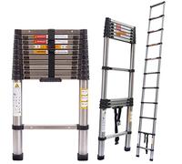 7Sevenjokers Scala telescopica da 3,2 m, in acciaio inox, portatile, estensibile, pieghevole, multiuso, con certificazione EN131, capacità 150 kg, argento