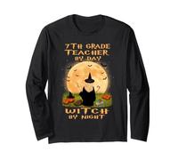 7th Grade Teacher By Day Witch By Night Halloween Costume Maglia a Manica