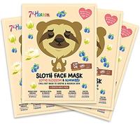 7th Heaven 'Sloth Face' Set di 4 maschere viso pigro con fiore di loto e mirtillo per lenire e nutrire la pelle, ideali per tutti i tipi di pelle, (dagli 8 anni in su, 4 pezzi)