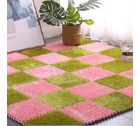 7UIYgtyO LNNNW Tappeto Puzzle imbottito Tappeto quadrato in schiuma ad incastro da 9 pezzi, facile da pulire, tappetino in schiuma peluche patchwork, tappeti for gattonare ad incastro(Pink+green)