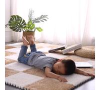 7UIYgtyO LNNNW Tappeto Puzzle imbottito Tappeto quadrato in schiuma ad incastro da 9 pezzi, facile da pulire, tappetino in schiuma peluche patchwork, tappeti for gattonare ad incastro(Apricot+White)