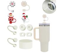 7WUNDERBAR Set accessori Stanley Cup 11 pezzi, contiene 8 pezzi tappi in silicone a prova di perdite, 2 pezzi copertura in paglia, 1 pezzo coperture protettive in silicone per Stanley Cup (crema)