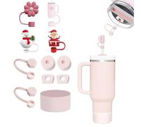 7WUNDERBAR Set accessori Stanley Cup 11 pezzi, contiene 8 pezzi tappi in silicone a prova di perdite, 2 pezzi copertura in paglia, 1 pezzo coperture protettive in silicone (quarzo rosa)