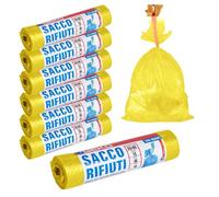 7X ROTOLI SACCHETTI BUSTE SPAZZATURA 40LT 55X65CM CHIUSURA LACCETTO GIALLO 105PZ