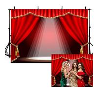 7x5ft Theater Stage Backdrop Red Velvet Curtain Valance Interior Photography Background Vintage Stage Spotlights Festival Celebration Backdrop Children Baby Adults Portraits Photo Studio Video Props