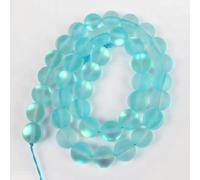 8 10mm Perle di vetro con pietra di luna glitterata liscia, perline di vetro, perline sfuse rotonde per gioielli fai da te, creazione di accessori per braccialetti, 15''-Azzurro cielo opaco-8 mm (