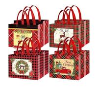 8/12 pezzi di borse di tela scozzesi natalizie riutilizzabili, borse for la spesa rosse e verdi, regalo non tessuto for feste e dolcetti.(16 PCS)