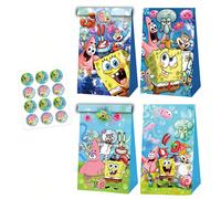 8/16/24 pezzi Decorazioni per feste di compleanno a tema SpongeBob SquarePants, sacchetti di carta per caramelle di dimensioni 12cm x 21cm x 7cm, 4 modelli stampati: Patrick Star, Mr. Eugene H. Krabs,