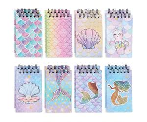 8/16 pezzi Mini libri a spirale a tema sirena per il bagnetto del bebè, con motivo sirena da sogno, ideali come omaggi per feste di rivelazione del sesso, regali per il 1° compleanno, premi per giochi