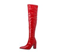 8,5 Cm/3.34 Pollici sopra Gli Stivali del Ginocchio in Pelle in Pelle Puntata Stivali Talloni Spessi Stivali da Donna Sexy di Grandi Dimensioni,Rosso,40 EU