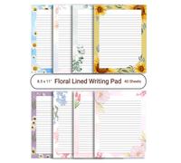 8.5 x 11" Floral Lined Writing Pad - Watercolor Floral Writing Paper, Personalised Decorative Invitations, Letter Size Ruled Stationery: Single sided, 8 Designs, 40 Sheets