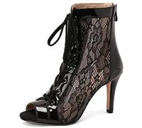 8.5CM/3.34IN Open Toe Stivaletti Mesh Stivali Open Toe Stivali Tacchi Alti Estate Hollow out Caviglia Stiletto Sandali Vestito Tacchi Alti,Nero,44 EU