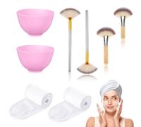 8 accessori per estetista per trattamenti per il viso, 2 spazzole per maschera facciale, 2 ciotole per il viso in silicone viola, 2 fasce per il viso spa in velcro, 2 spazzole a ventaglio soffici per