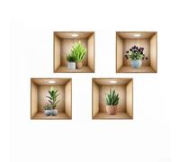 8 adesivi da parete realistici 3D con piante in vaso, decalcomanie artistiche in vinile verde per soggiorno, camera da letto, bagno, cucina, decorazione rimovibile e riutilizzabile in PVC (30 x 30 cm)