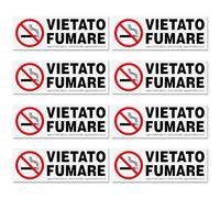 8 Adesivi VIETATO FUMARE formato cm 15x5 | No Smoking | Divieto di Fumo | Con Normativa | Adesivo Resistente per Interno ed Esterno | 8 pz