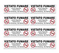 8 Adesivi VIETATO FUMARE formato cm 15x5 | No Smoking - No Vaping | Divieto di Fumo anche Sigarette Elettroniche | Con Normativa | Per Interno ed Esterno | 8 pz