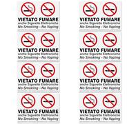 8 Adesivi VIETATO FUMARE Grandi formato cm 15x21 | No Smoking - No Vaping | Divieto di Fumo anche Sigarette Elettroniche | Con Normativa | Adesivo Resistente per Interno ed Esterno | 8 pz