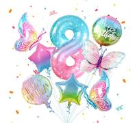 8 Anni Palloncini a Farfalla Colorati 8 Pcs, Farfalla Decorazioni Addobbi Compleanno Bambina,Decorazioni Compleanno - Palloncino 8 Anni Compleanno - Vola con l’Elio