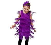 8 anni per ragazze, paillettes, frange, abito da ballo latino, nappa, abito tango, costume da sala da ballo con piuma-fascia soldi borse, Lilla, 4-6 Anni