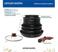 8 - Batteria da cucina a 8 camere Arthur Martin - Alluminio - Manico in legno - Tutte le luci inclusa linduzione