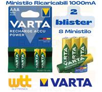 8 batterie ministilo AAA ricaricabili VARTA 800mAh - precaricate -